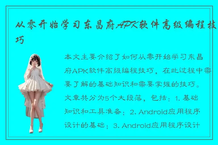从零开始学习东昌府APK软件高级编程技巧