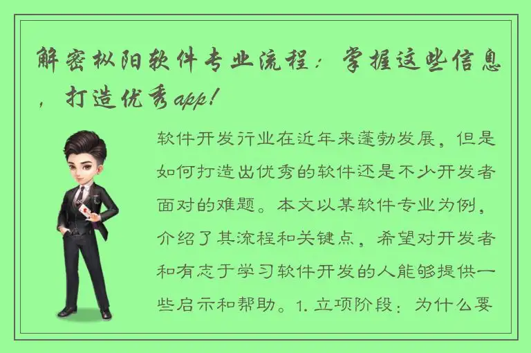 解密枞阳软件专业流程：掌握这些信息，打造优秀app！
