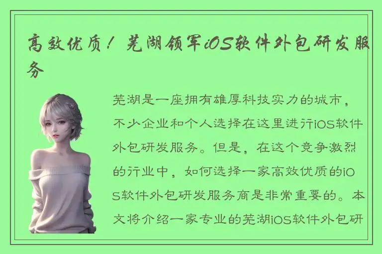 高效优质！芜湖领军iOS软件外包研发服务