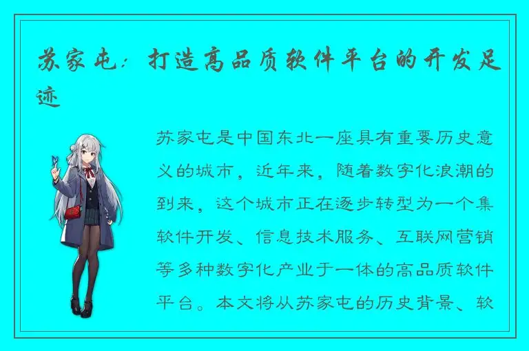 苏家屯：打造高品质软件平台的开发足迹