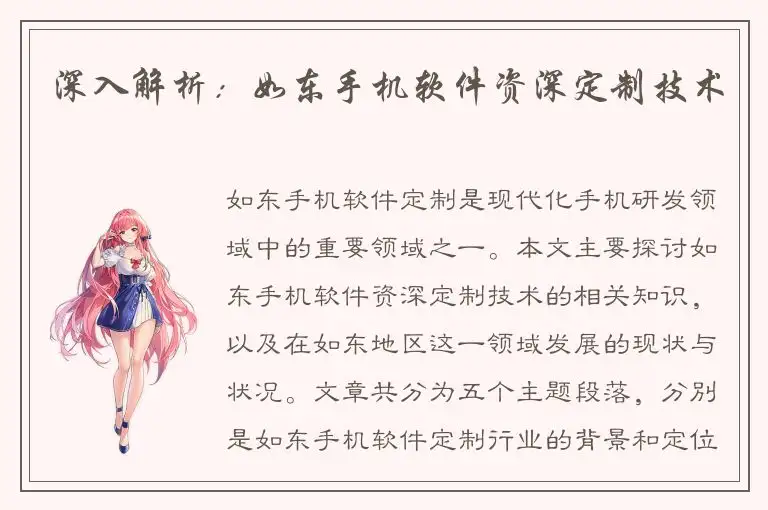 深入解析：如东手机软件资深定制技术