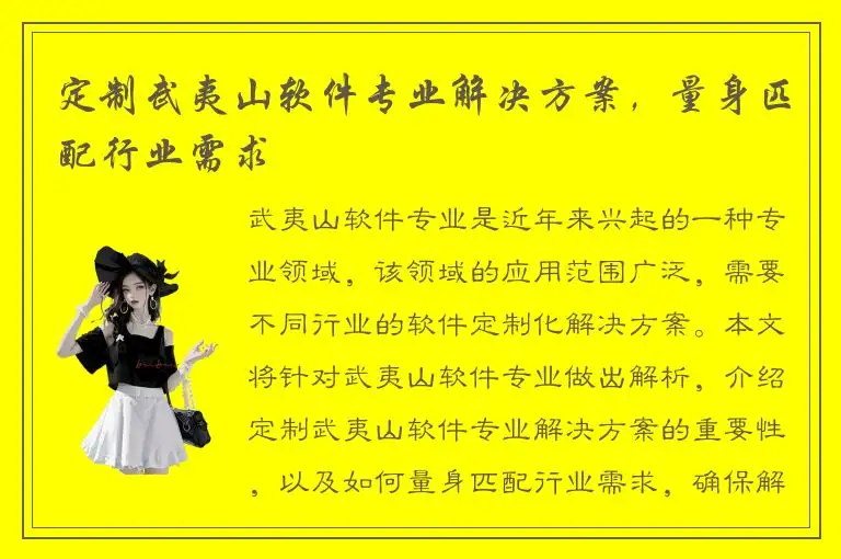 定制武夷山软件专业解决方案，量身匹配行业需求