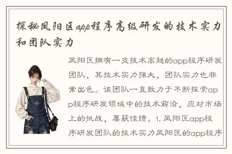 探秘凤阳区app程序高级研发的技术实力和团队实力