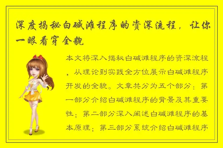 深度揭秘白碱滩程序的资深流程，让你一眼看穿全貌