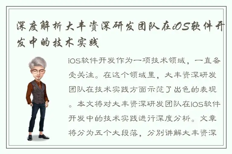 深度解析大丰资深研发团队在iOS软件开发中的技术实践