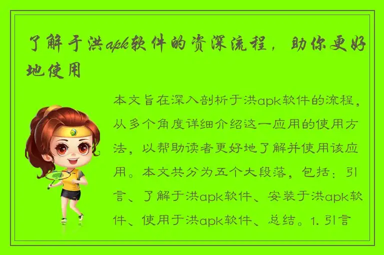 了解于洪apk软件的资深流程，助你更好地使用