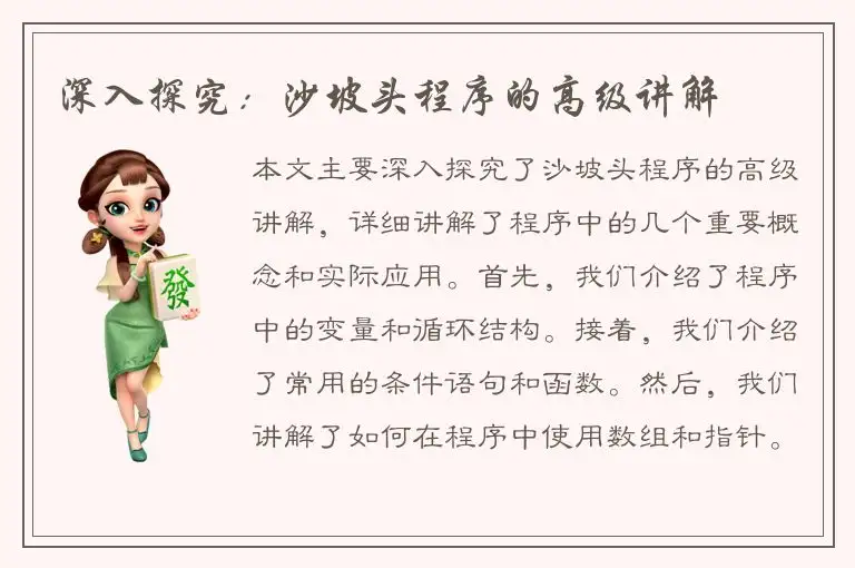 深入探究：沙坡头程序的高级讲解