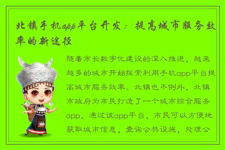 北镇手机app平台开发：提高城市服务效率的新途径