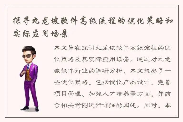 探寻九龙坡软件高级流程的优化策略和实际应用场景