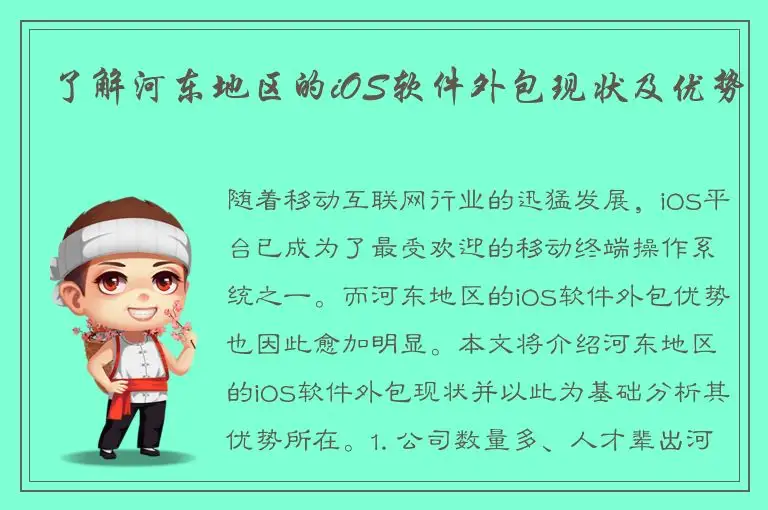 了解河东地区的iOS软件外包现状及优势