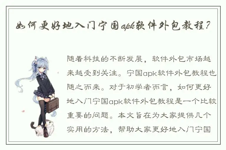如何更好地入门宁国apk软件外包教程？