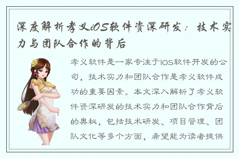 深度解析孝义iOS软件资深研发：技术实力与团队合作的背后