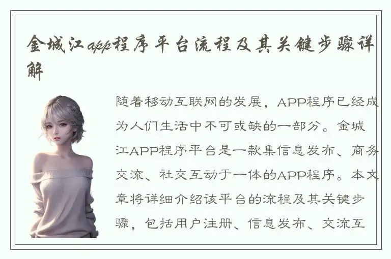 金城江app程序平台流程及其关键步骤详解
