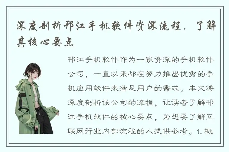 深度剖析邗江手机软件资深流程，了解其核心要点