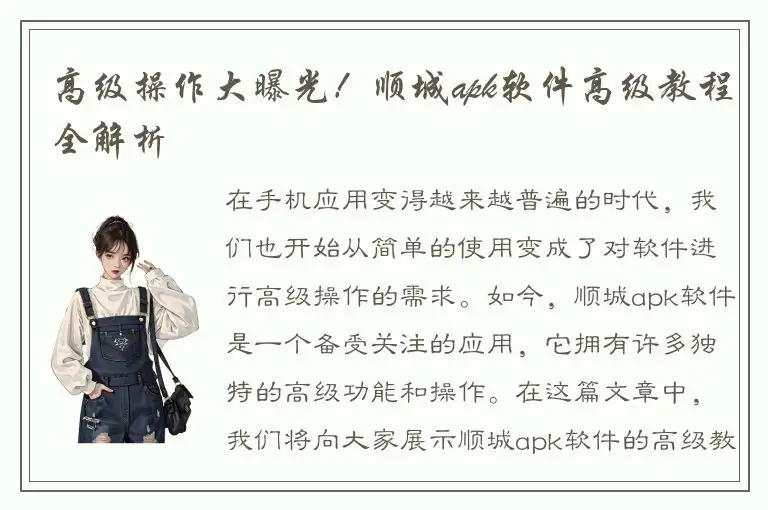 高级操作大曝光！顺城apk软件高级教程全解析