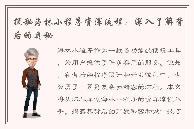 探秘海林小程序资深流程：深入了解背后的奥秘