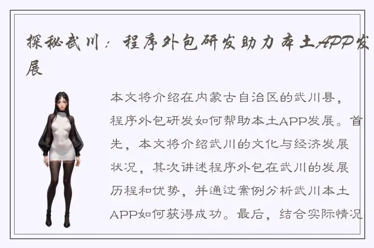 探秘武川：程序外包研发助力本土APP发展