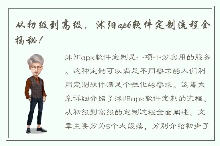 从初级到高级，沭阳apk软件定制流程全揭秘！
