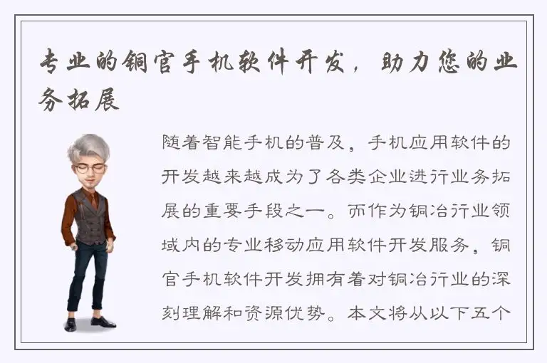 专业的铜官手机软件开发，助力您的业务拓展