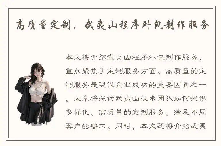 高质量定制，武夷山程序外包制作服务