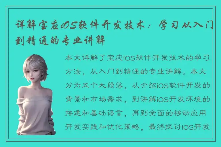 详解宝应iOS软件开发技术：学习从入门到精通的专业讲解