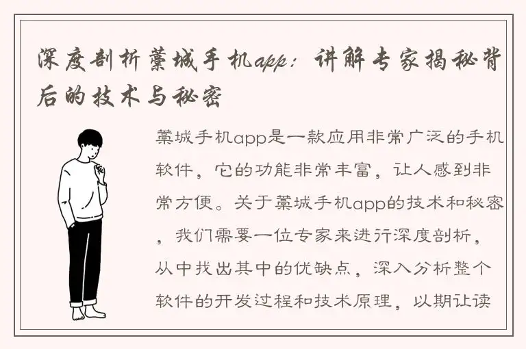 深度剖析藁城手机app：讲解专家揭秘背后的技术与秘密