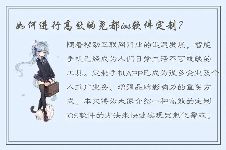 如何进行高效的尧都ios软件定制？