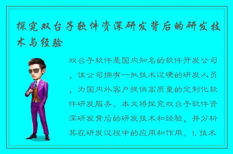 探究双台子软件资深研发背后的研发技术与经验