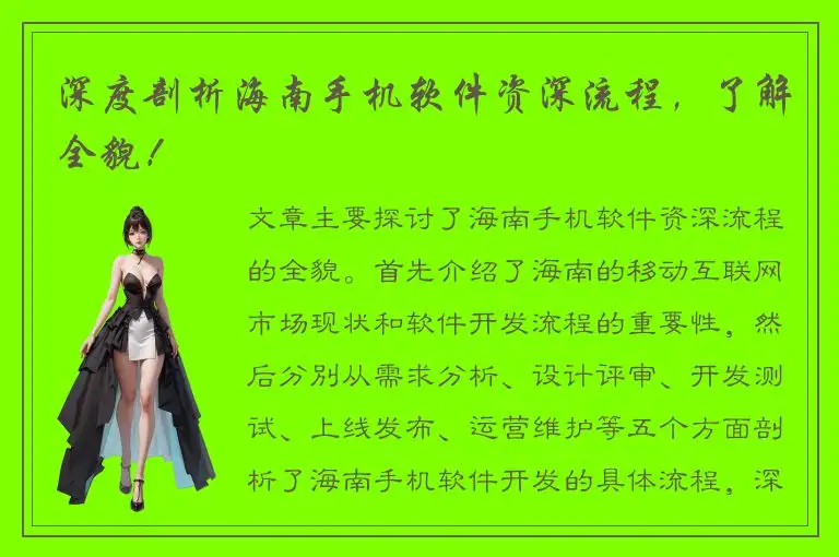 深度剖析海南手机软件资深流程，了解全貌！
