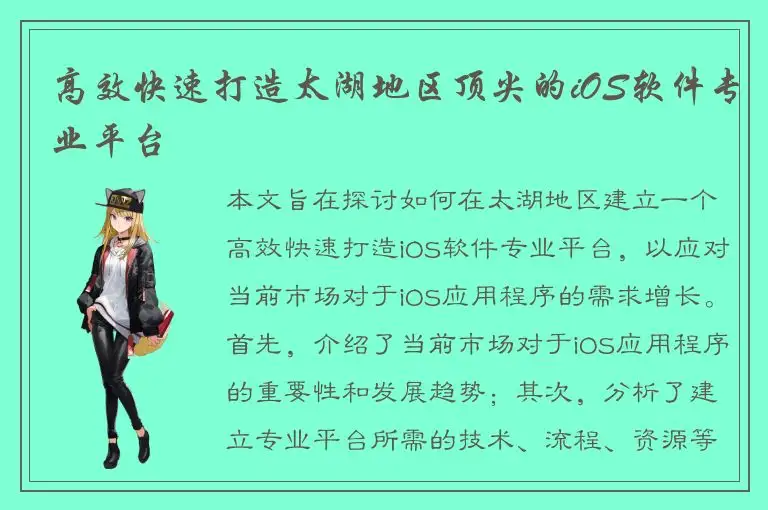 高效快速打造太湖地区顶尖的iOS软件专业平台