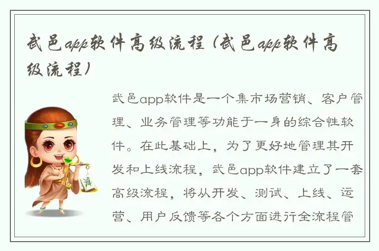 武邑app软件高级流程 (武邑app软件高级流程)