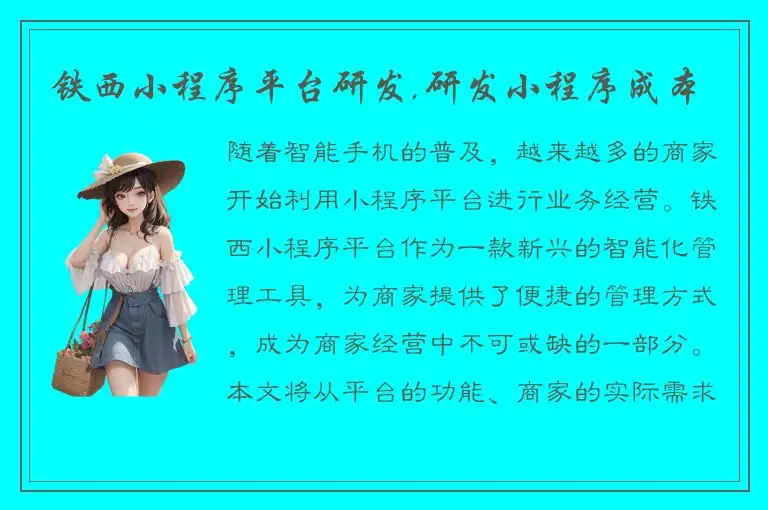 铁西小程序平台研发,研发小程序成本