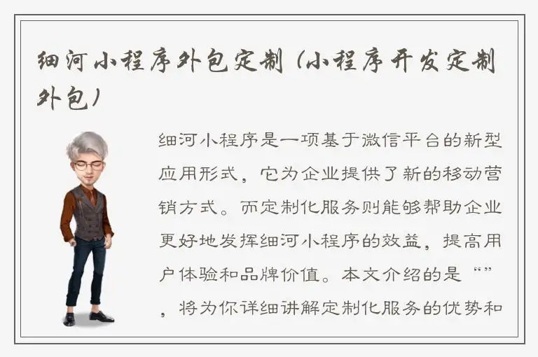 细河小程序外包定制 (小程序开发定制外包)