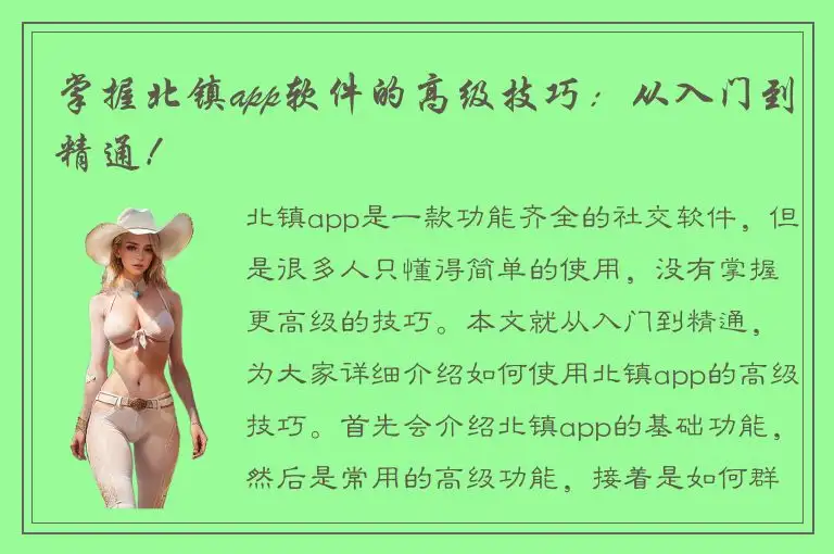 掌握北镇app软件的高级技巧：从入门到精通！