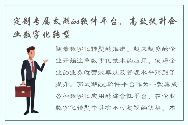 定制专属太湖ios软件平台，高效提升企业数字化转型