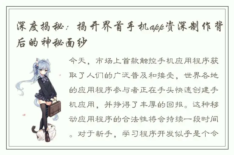 深度揭秘：揭开界首手机app资深制作背后的神秘面纱
