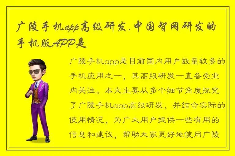 广陵手机app高级研发,中国智网研发的手机版APP是