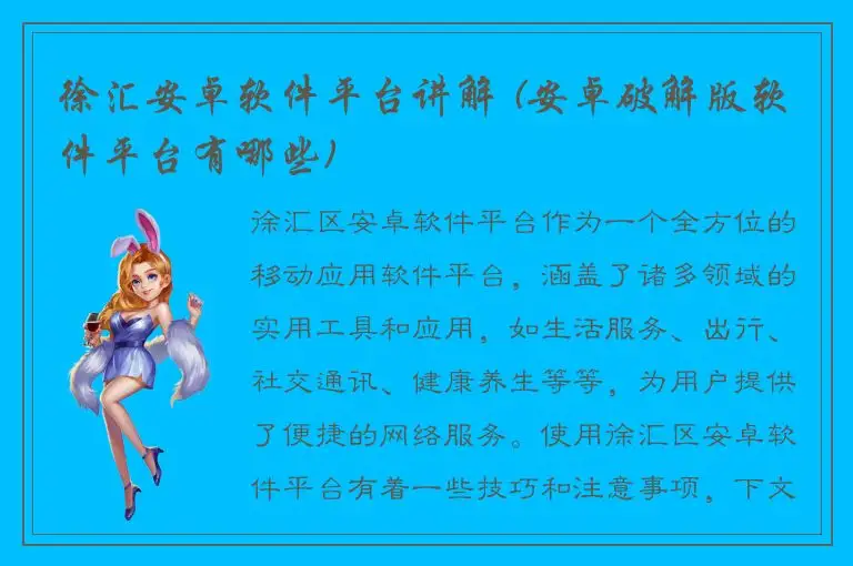 徐汇安卓软件平台讲解 (安卓破解版软件平台有哪些)