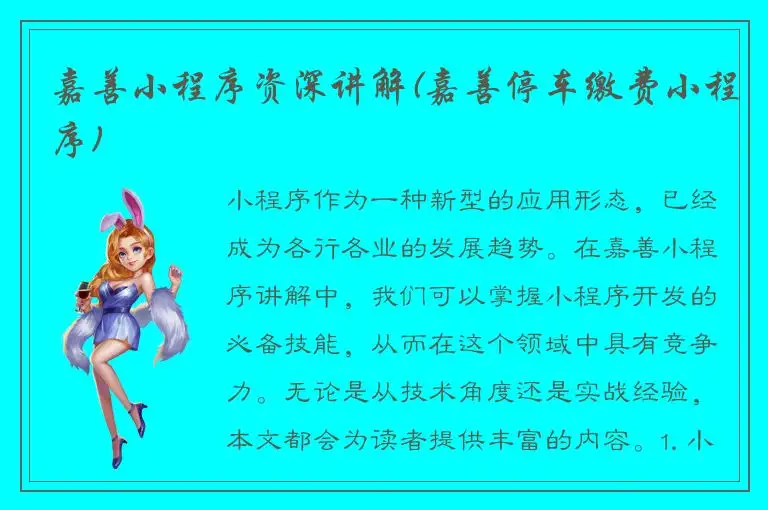 嘉善小程序资深讲解(嘉善停车缴费小程序)