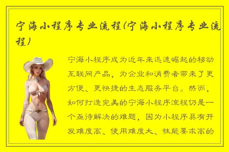 宁海小程序专业流程(宁海小程序专业流程)