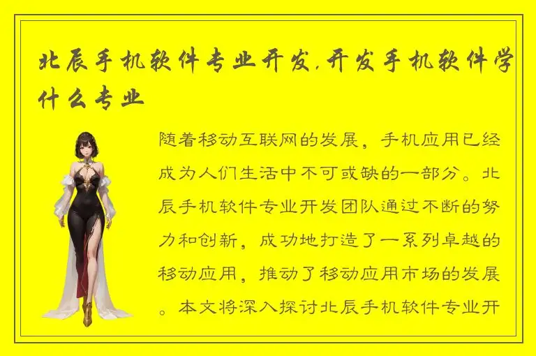 北辰手机软件专业开发,开发手机软件学什么专业