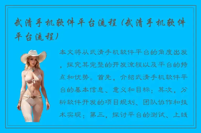 武清手机软件平台流程 (武清手机软件平台流程)