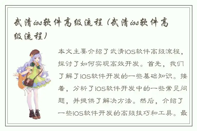 武清ios软件高级流程 (武清ios软件高级流程)