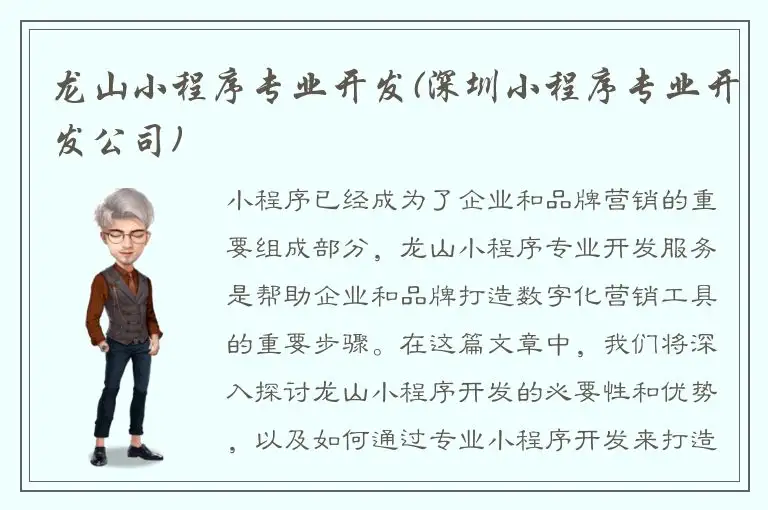 龙山小程序专业开发(深圳小程序专业开发公司)