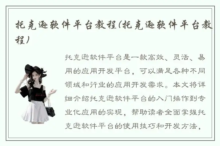托克逊软件平台教程(托克逊软件平台教程)