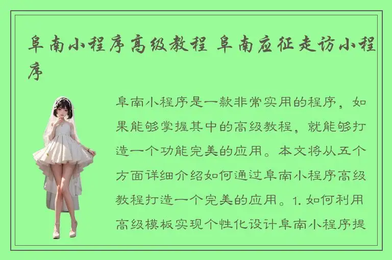 阜南小程序高级教程 阜南应征走访小程序