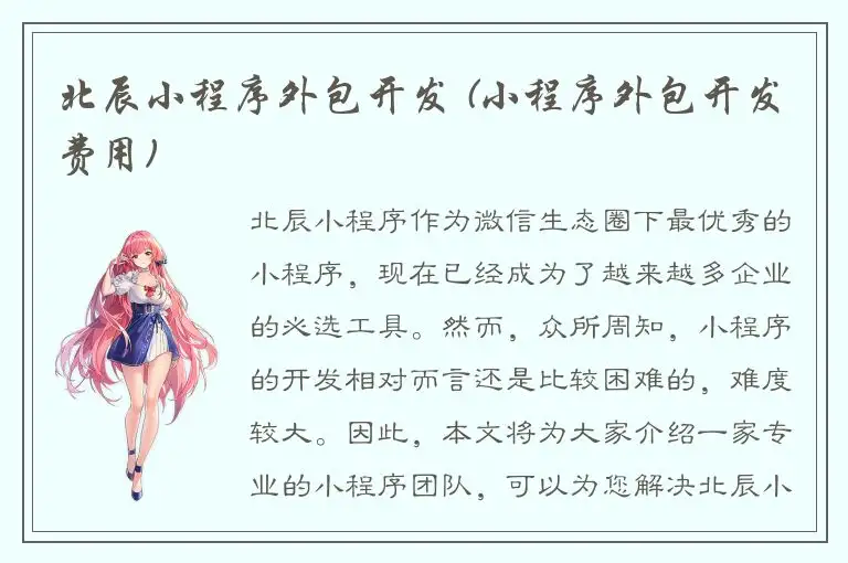 北辰小程序外包开发 (小程序外包开发费用)