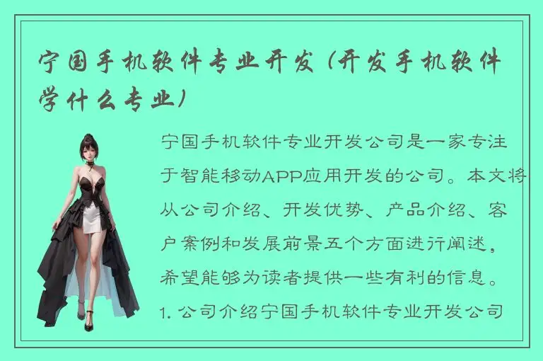宁国手机软件专业开发 (开发手机软件学什么专业)