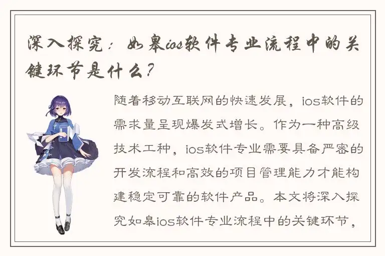 深入探究：如皋ios软件专业流程中的关键环节是什么？