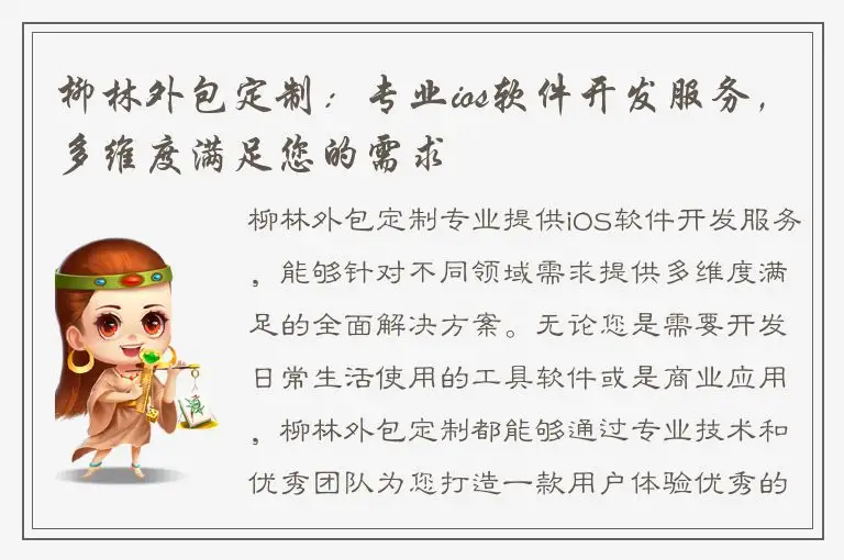 柳林外包定制：专业ios软件开发服务，多维度满足您的需求